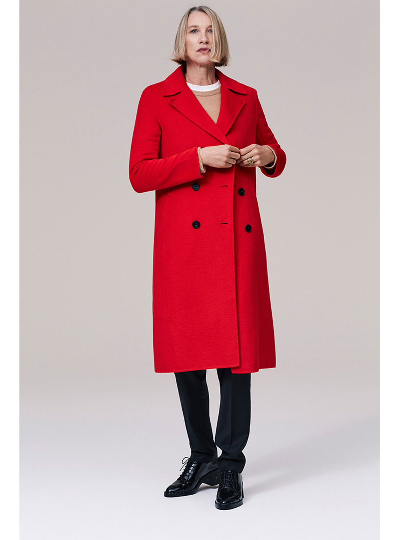 zara red long coat